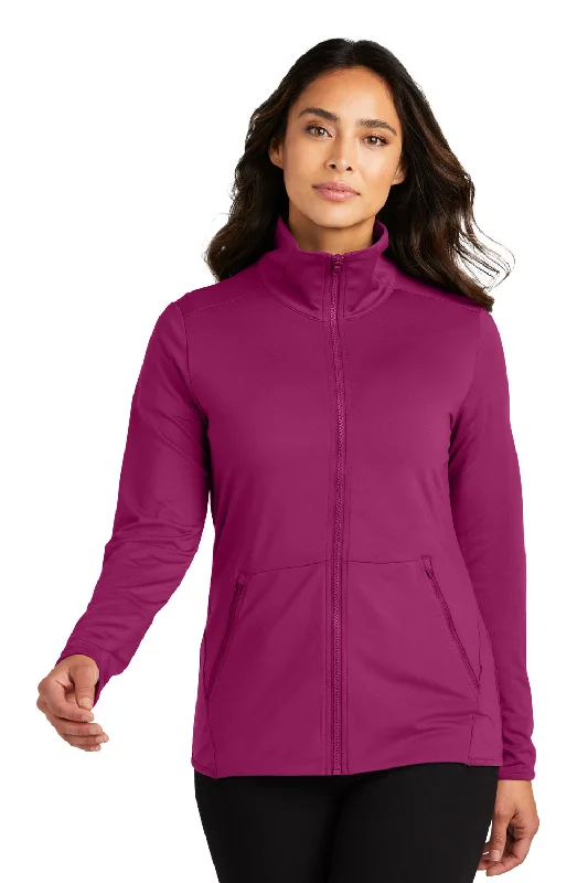 Port Authority Womens Accord Stretch Moisture Wicking Fleece Full Zip Jacket - Wine Softshell Outdoor Jacket