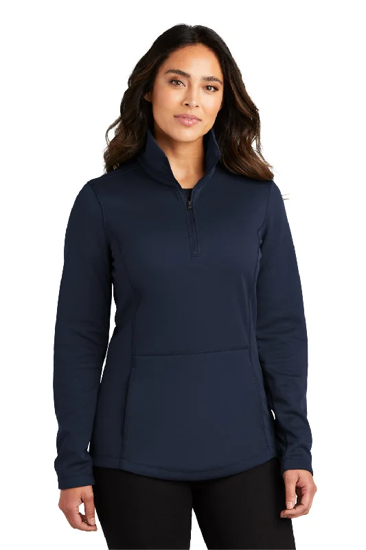 Port Authority Womens Smooth Fleece 1/4 Zip Hooded Jacket - River Navy Blue Belted Crossover Blazer