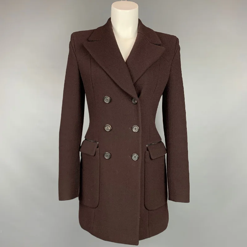 PRADA Size 2 Brown Virgin Wool Blend Double Breasted Coat Tie-Waist Belted Drawstring PRADA Size 2 Brown Virgin Wool Blend Double Breasted Coat Tie-Waist Belted Drawstring