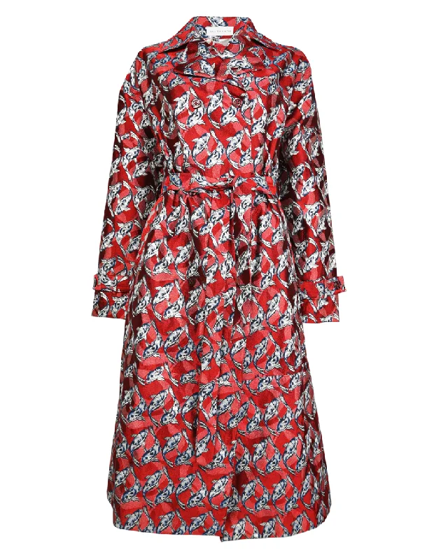 Red Koi Coat Long Hooded Anorak
