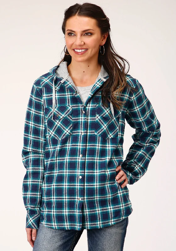 Roper Womens Blue/White 100% Cotton Thermal Lined Hooded Jacket Adjustable Waist Parka Roper Womens Blue/White 100% Cotton Thermal Lined Hooded Jacket Adjustable Waist Parka