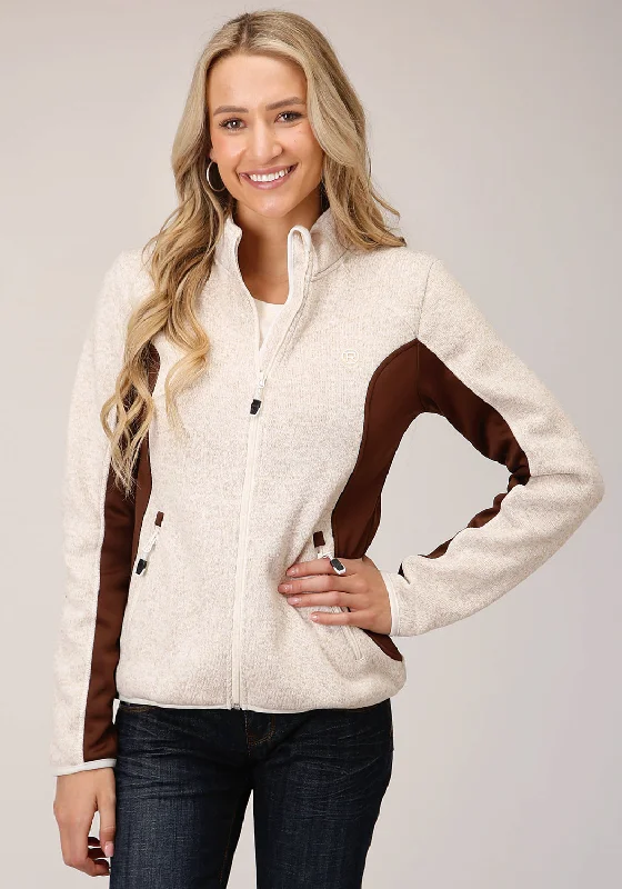 Roper Womens Cream/Taupe Polyester Fleece Knit Jacket Polished Tailored Coat