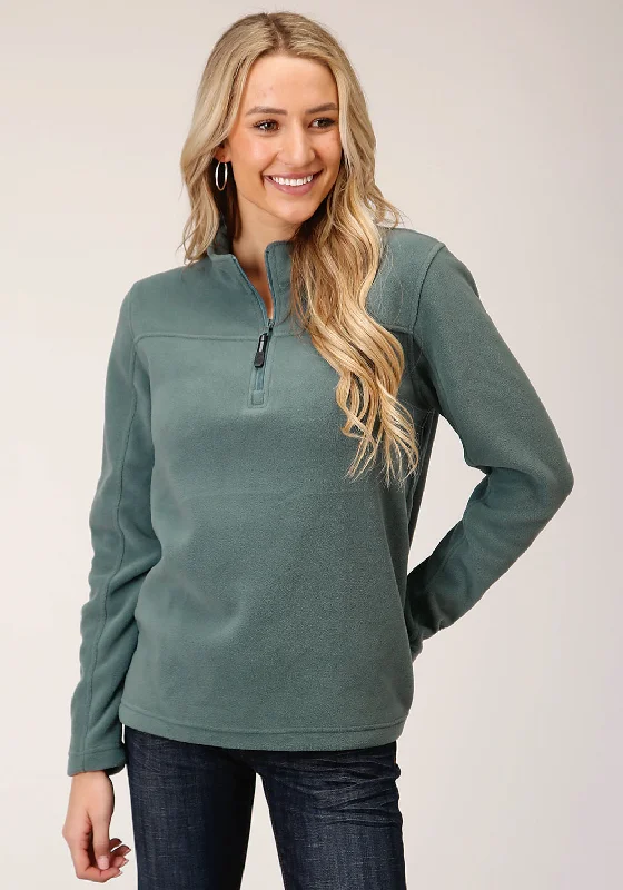 Roper Womens Misty Green Polyester Micro Fleece Jacket Sporty Zip-Up Jacket