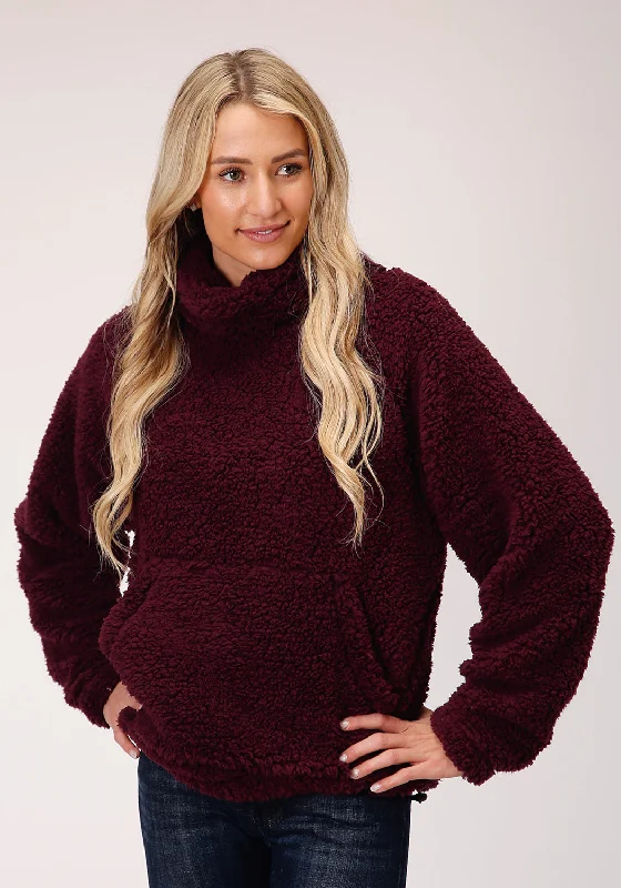 Roper Womens Wine Polyester Polar Fleece Lined Jacket Minimalist Wool Duster