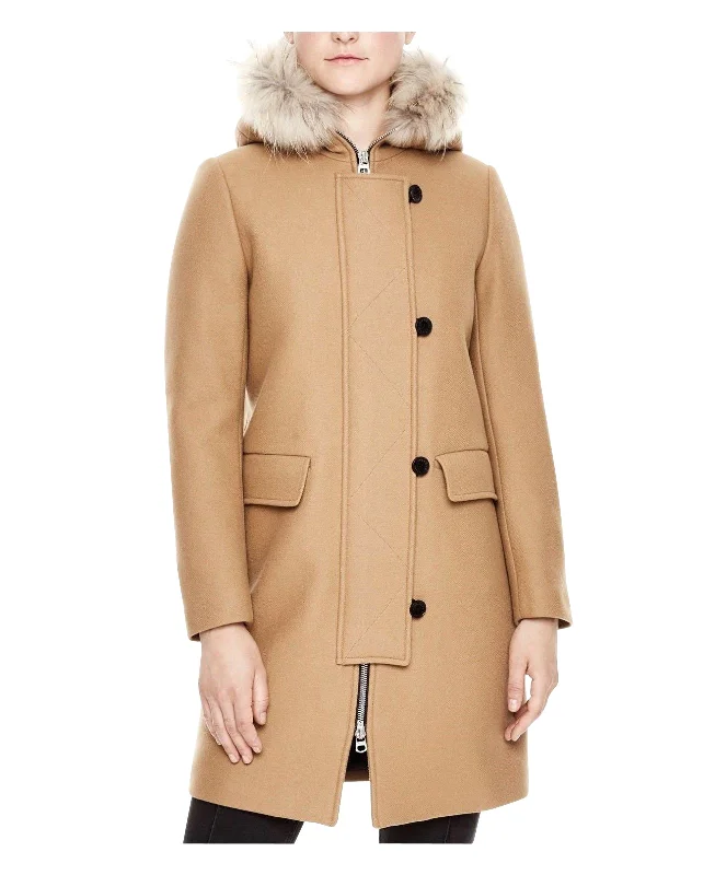 Sandro Women's  Kurt Wool Coat with Fur Trim Hood 4 Buttons Denim Jacket Leather Jacket Suede Jacket