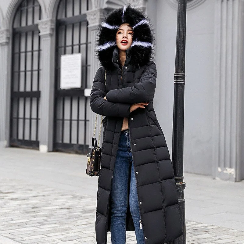 Slim Down Fake Fur Parkas Maxi Coats Classic Riding Jacket