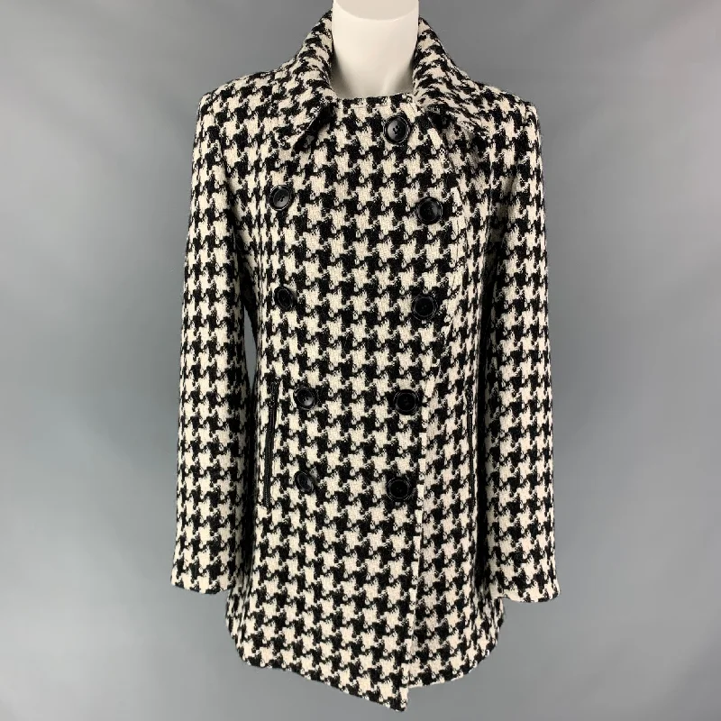 SOFIA CASHMERE Size 6 Black & White Houndstooth Alpaca / Wool Double Breasted Coat Suede Faux Fur Shearling SOFIA CASHMERE Size 6 Black & White Houndstooth Alpaca / Wool Double Breasted Coat Suede Faux Fur Shearling