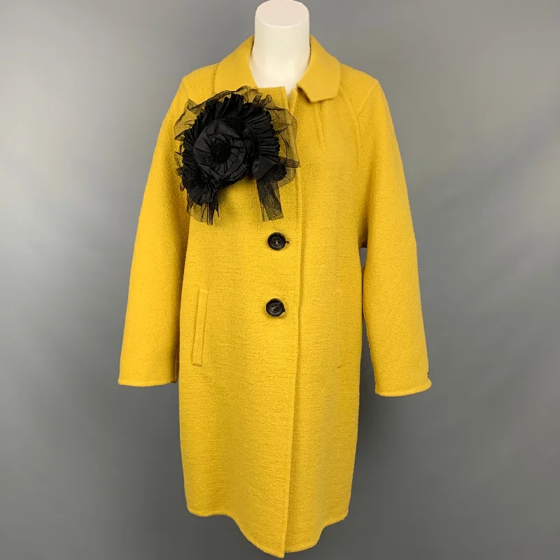 SPORTMAX Size 2 Mustard Wool Blend Textured Brooch Coat Trapeze Tunic Caftan