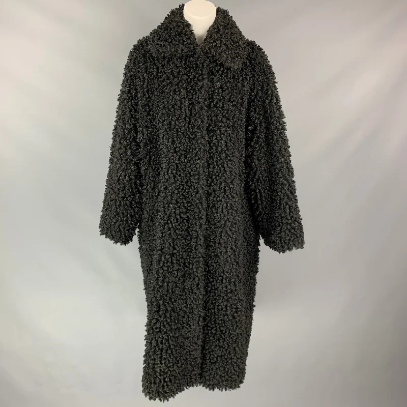 STAND STUDIO Size XL Black Textured Faux Fur Coat Front Pockets Side Pockets Patch Pockets STAND STUDIO Size XL Black Textured Faux Fur Coat Front Pockets Side Pockets Patch Pockets