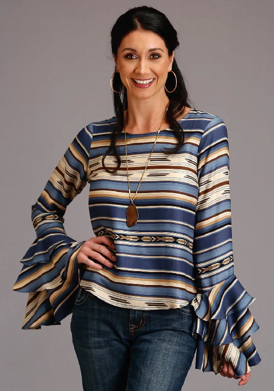Stetson Womens Blue Rayon/Nylon Indigo Serape L/S Pullover Blouse Quilted Puffer Jacket