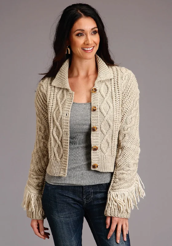 Stetson Womens Cream Wool Blend Button Sweater Cardigan High-Collar Puffer Coat