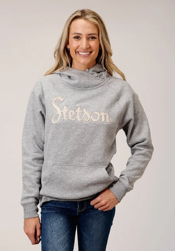 Stetson Womens Grey Cotton Blend 3 Button Applique Hoodie Soft Thermal Overcoat