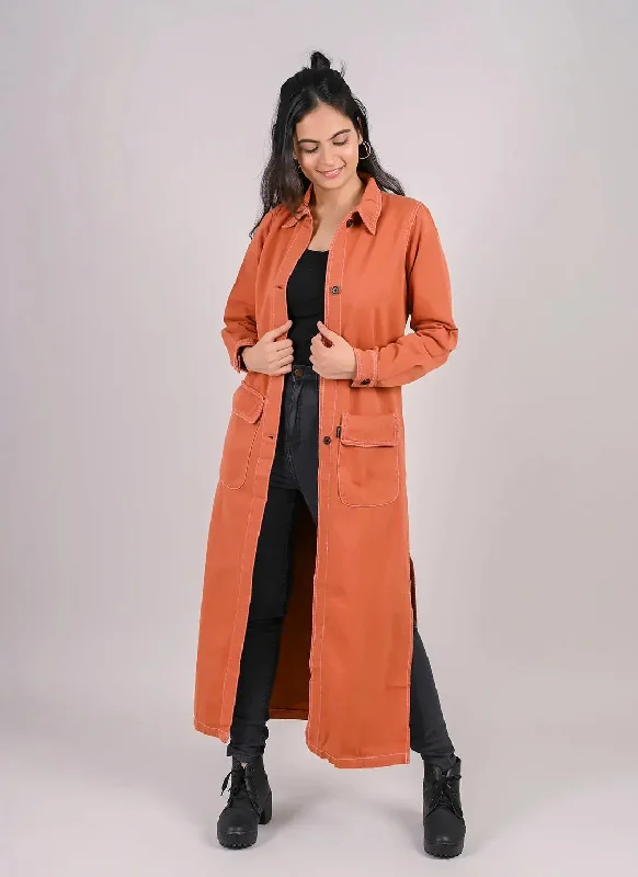 Rust Denim Over Coat Zip Front Button Front Snap Front