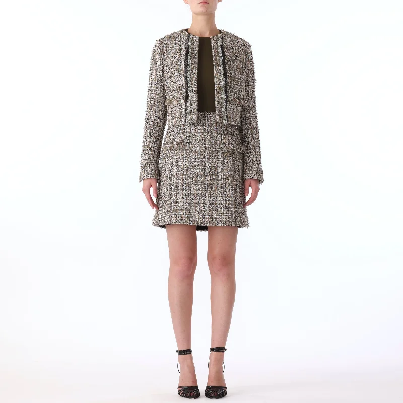 Texture Tweed Crop Jacket Snapped Jacket Toggled Jacket Drawstring Jacket