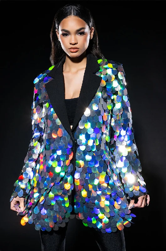 THE FINAL COUNTDOWN SEQUIN BLAZER Hooded Jacket Caped Jacket Shawl Collar Jacket