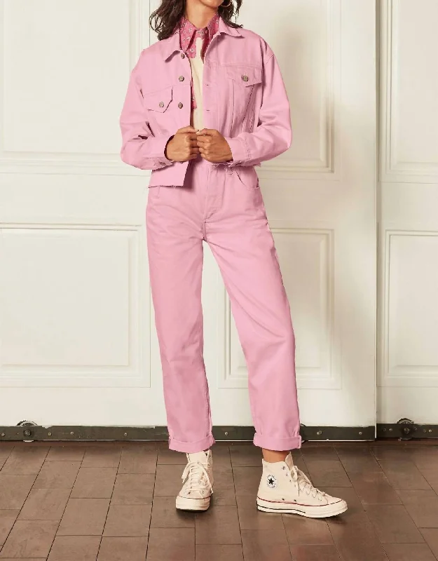 The Harvey Crop Jacket In Tickled Pink Fleece Fabric Down Fabric Feather Fabric