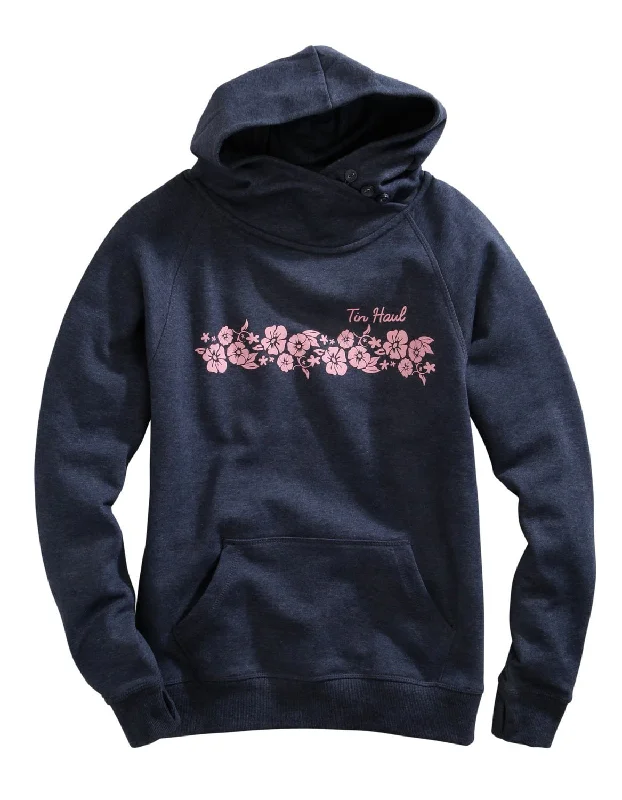 Tin Haul Womens Blue Cotton Blend Pink Floral Hoodie Soft Thermal Overcoat