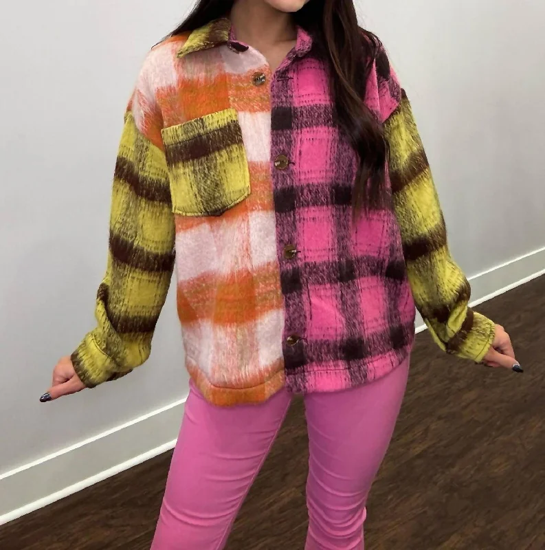 Trust In Me Block Plaid Jacket In Pink Multi Embroidered Jacket Appliqued Jacket Beaded Jacket