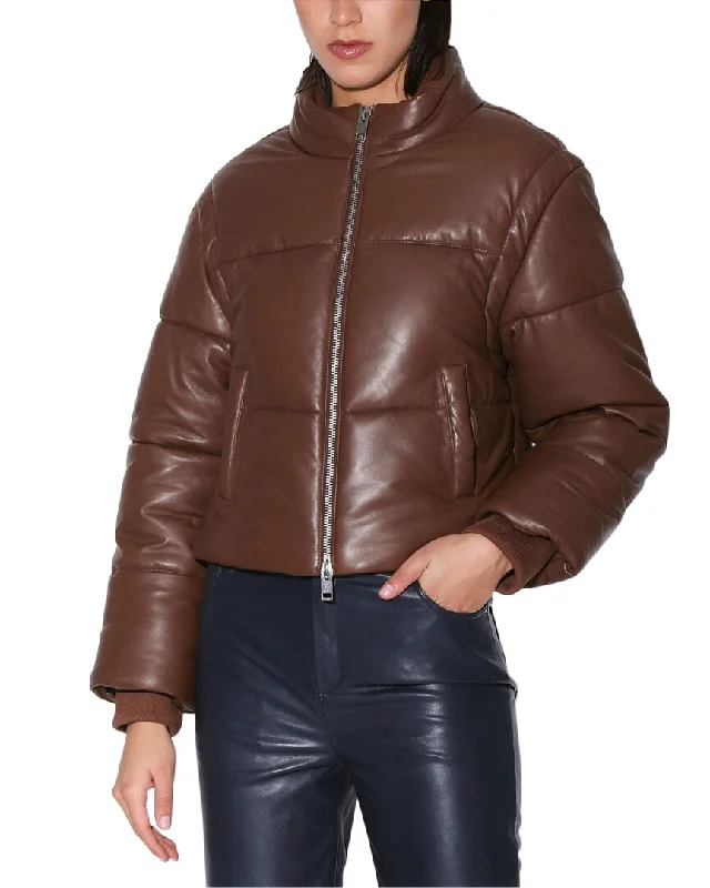Walter Baker Lorenza Leather Jacket Notch Collar Peter Pan Collar Cowl Neck