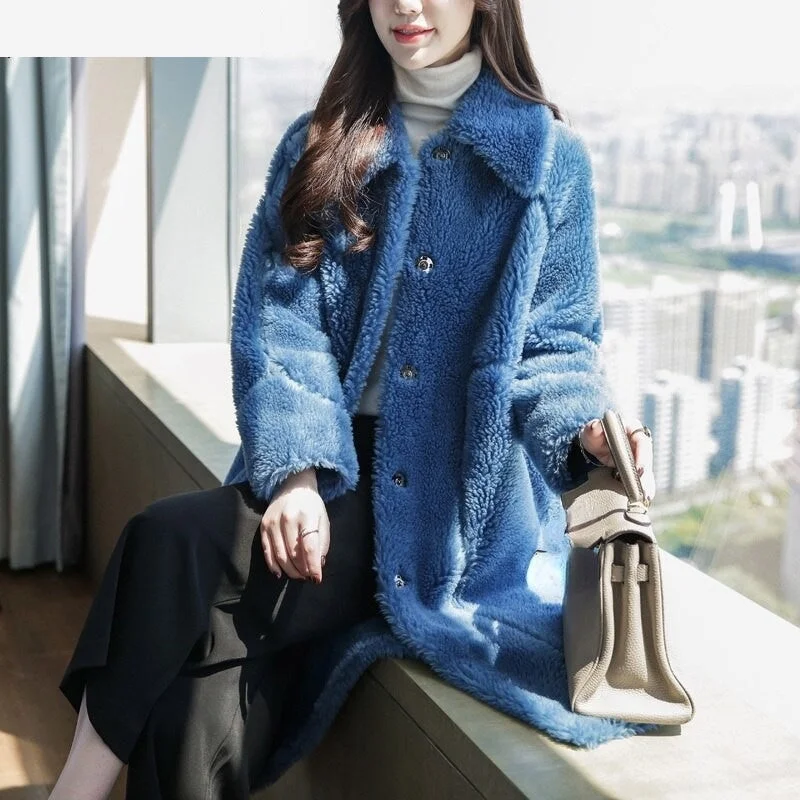 Warm Winter Fashion Long Korean Style Shearling Fur Coat Jacket for Women Chenille Fabric Brocade Fabric Lace Fabric Warm Winter Fashion Long Korean Style Shearling Fur Coat Jacket for Women Chenille Fabric Brocade Fabric Lace Fabric