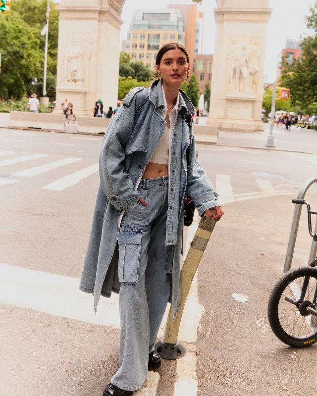 Wild Skies Denim Trench - Stonewash Oversized Teddy Coat