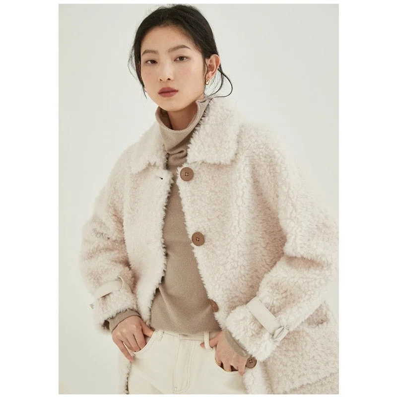 Winter Casual Style Warm Wool Real Fur Shearling Coat Jacket with Pockets Bomber Jacket Anorak Windbreaker