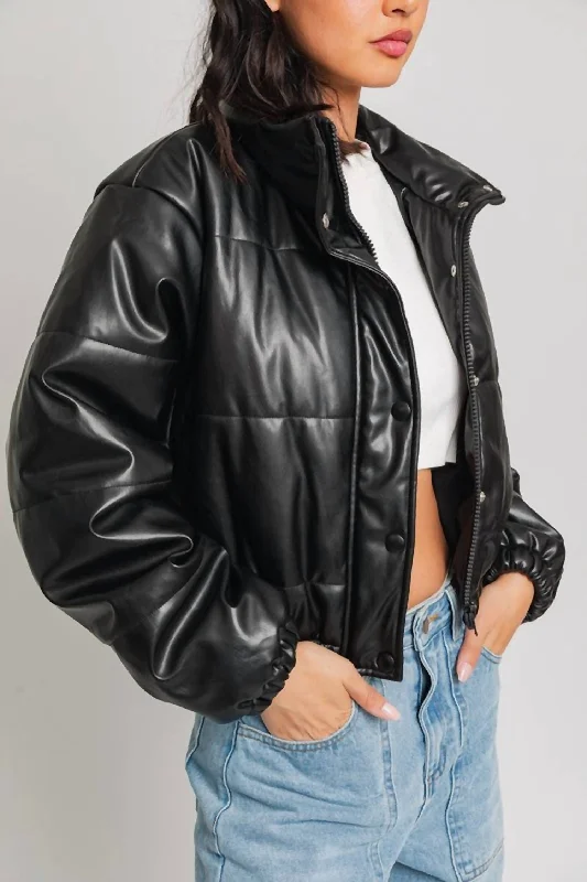 With Edge Faux Leather Puffer Jacket In Black Wool Jacket Cashmere Jacket Tweed Jacket