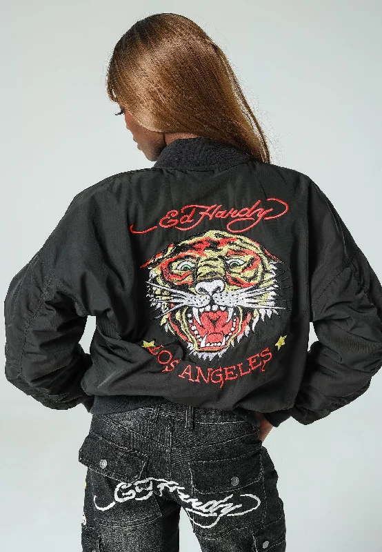 Womens La-Tiger-Roar Bomber Jacket - Black Jacket Blazer Coat