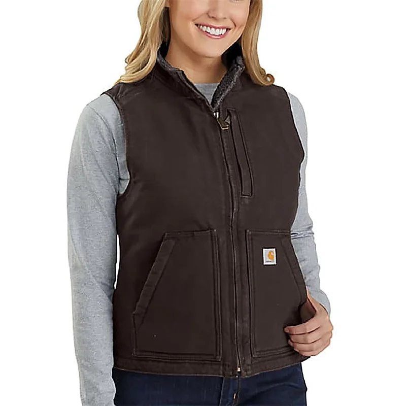 Women's Sherpa Lined Duck Mock Neck Vest 104224 Plaid Checkered Coat