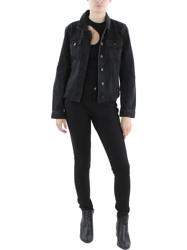Womens Short Jean Denim Jacket Welt Pockets Slit Pockets Flap Pockets