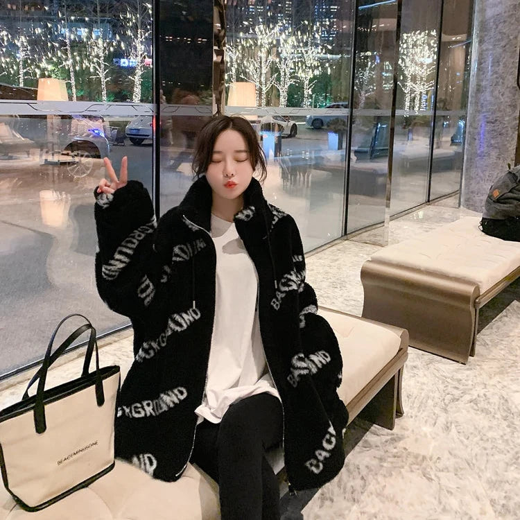 Women's Warm Winter Hooded Thick Fur Wool Shearling Coat Jacket Fitted Jacket Loose Jacket Oversized Jacket