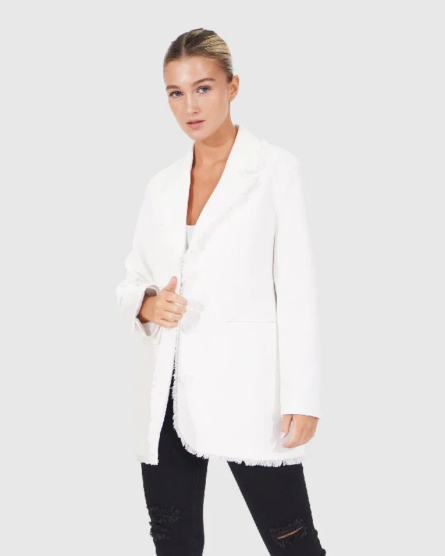 Young Blood Frayed Edge Blazer - Cream Ultra-Light Down Coat