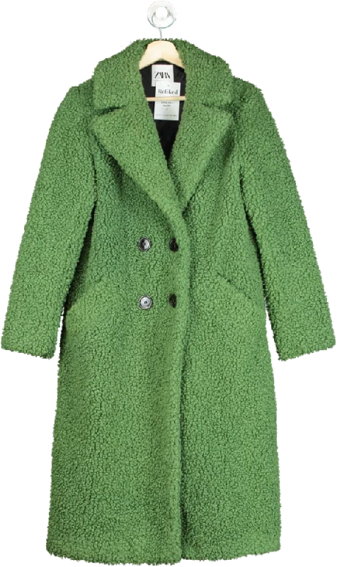 Zara Green Textured Coat UK S Flowy Lightweight Kimono