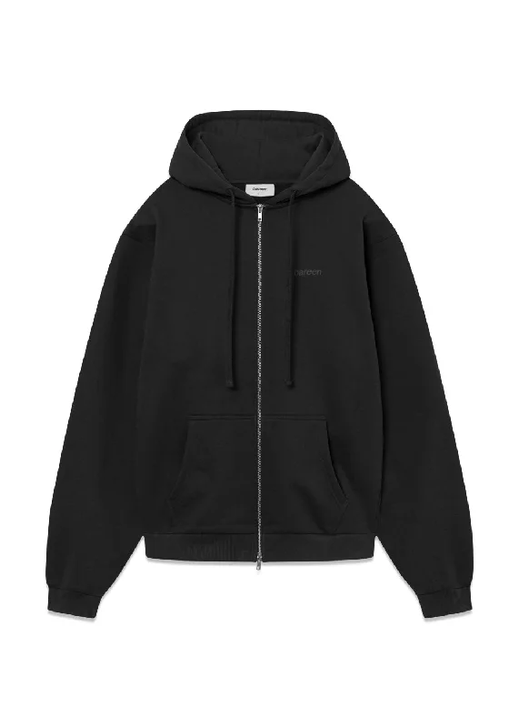 BOBA - OVERSIZED ZIP HOODIE - Pirate Black Hoodie with Raglan Sleeves Sporty Comfortable