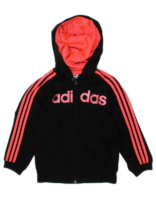 ADIDAS Girls Graphic Zip Hoodie Sweater 2-3 Years Black Polyester Hoodie with Pattern Geometric Abstract ADIDAS Girls Graphic Zip Hoodie Sweater 2-3 Years Black Polyester Hoodie with Pattern Geometric Abstract