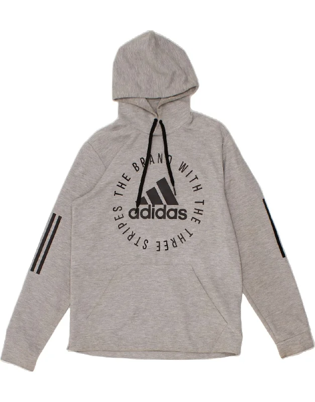 ADIDAS Mens Graphic Hoodie Jumper Medium Grey Polyester Hoodie with Bell Sleeves Flared Feminine ADIDAS Mens Graphic Hoodie Jumper Medium Grey Polyester Hoodie with Bell Sleeves Flared Feminine