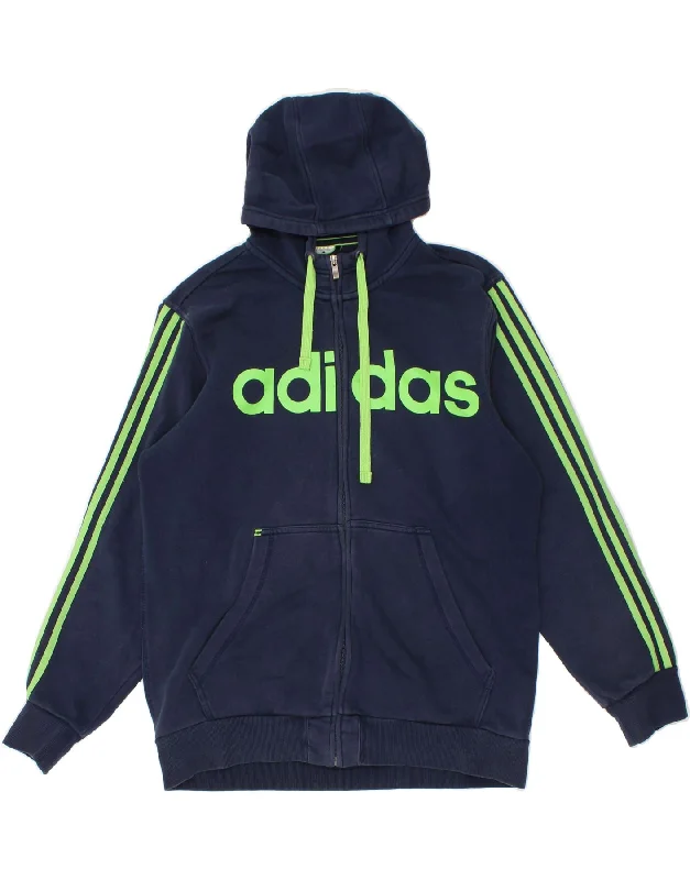 ADIDAS Mens Graphic Zip Hoodie Sweater Large Navy Blue Cotton Hoodie with Distressed Vintage Worn ADIDAS Mens Graphic Zip Hoodie Sweater Large Navy Blue Cotton Hoodie with Distressed Vintage Worn