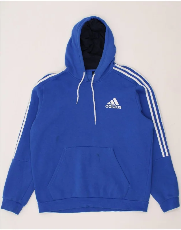 ADIDAS Mens Hoodie Jumper XL Blue Cotton Hoodie with Hidden Zipper Minimalist Clean
