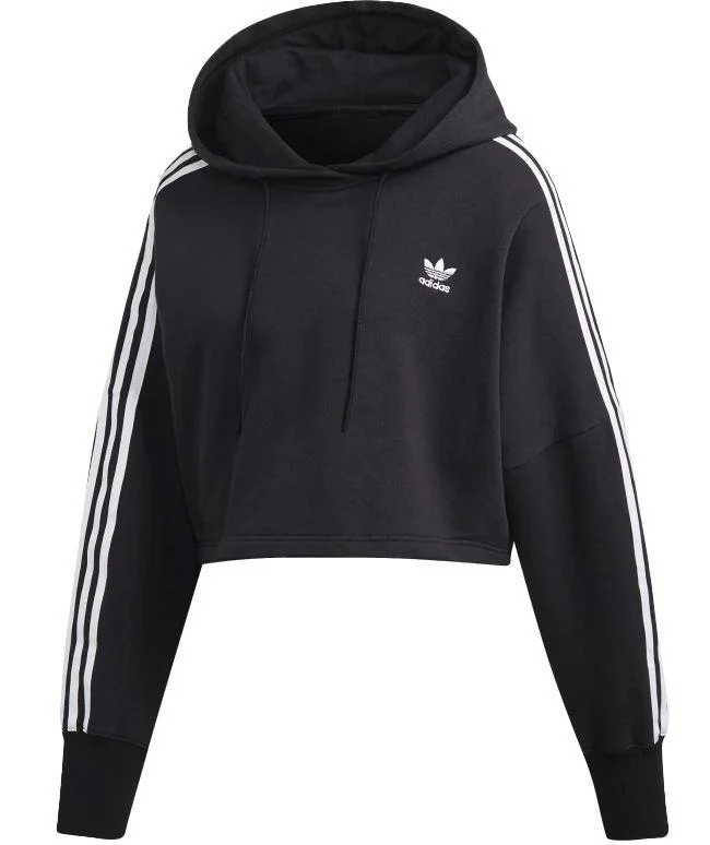 Adidas Originals Womens Cropped Hoodie Black White Hoodie with Hem Embroidery Detailed Premium Adidas Originals Womens Cropped Hoodie Black White Hoodie with Hem Embroidery Detailed Premium