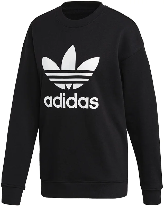 Adidas Originals Womens Trefoil Crew Sweatshirt Black White Hoodie with Drawstring Waist Adjustable Fitted Adidas Originals Womens Trefoil Crew Sweatshirt Black White Hoodie with Drawstring Waist Adjustable Fitted