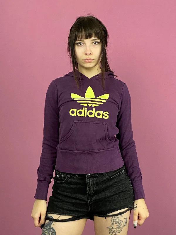 Adidas Vintage Women's Hoodie - S Purple Cotton Blend Hoodie with Ribbed Neckline Snug Warm Adidas Vintage Women's Hoodie - S Purple Cotton Blend Hoodie with Ribbed Neckline Snug Warm
