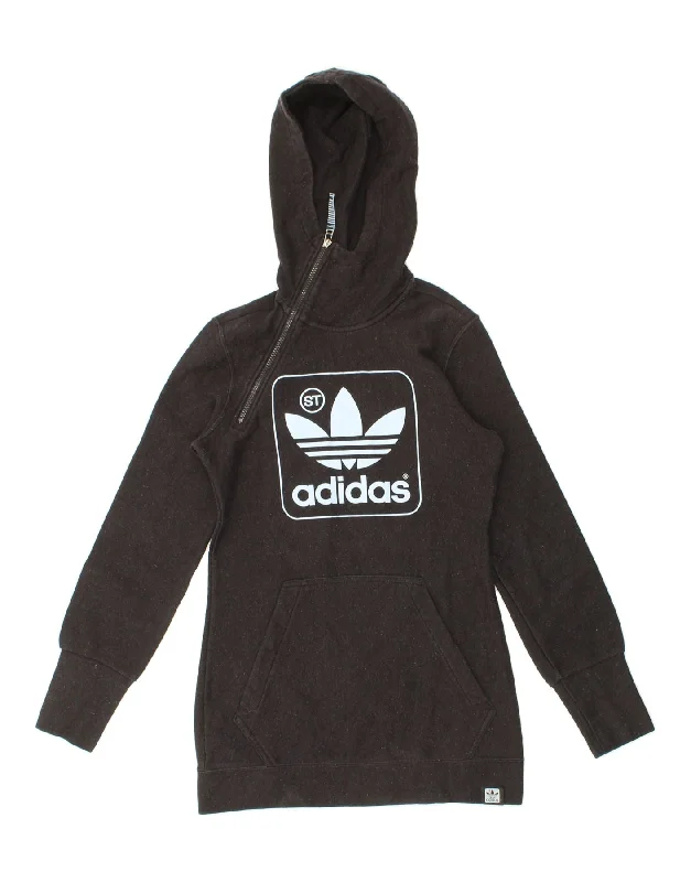 ADIDAS Womens Graphic Zip Neck Hoodie Jumper EU 42 Medium Black Cotton Hoodie with Hem Applique Textured Unique ADIDAS Womens Graphic Zip Neck Hoodie Jumper EU 42 Medium Black Cotton Hoodie with Hem Applique Textured Unique