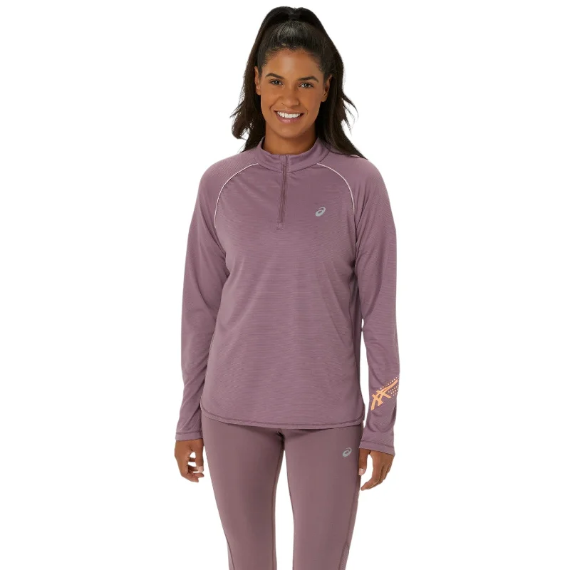 ASICS Icon Womens Long Sleeve Half-Zip Hoodie with Typography Text Message