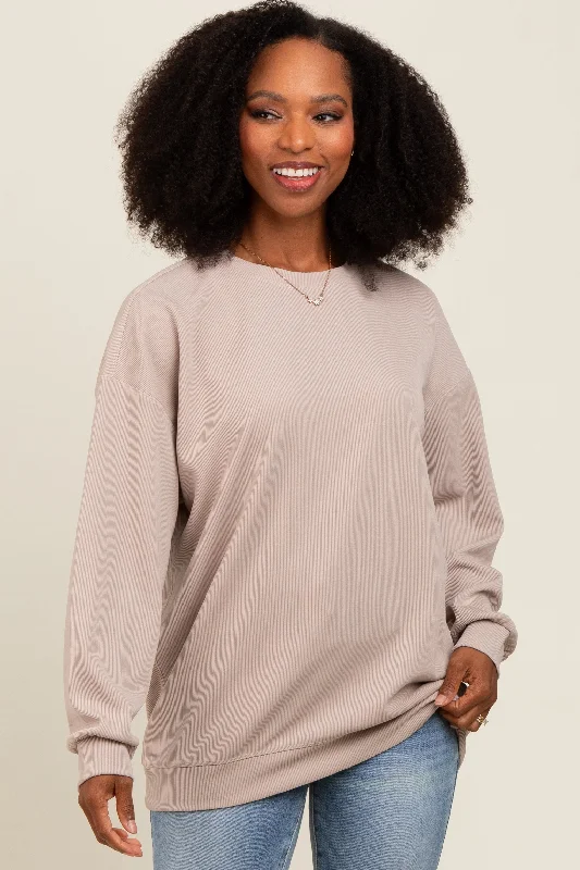 Beige Drop Shoulder Sweatshirt Hoodie with Mock Neck Collared Structured