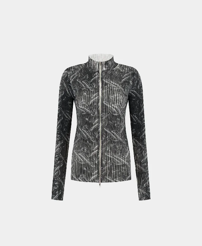 Black Alora Bubblewrap Knit Cardigan Hoodie with Drop Shoulder Relaxed Streetwear