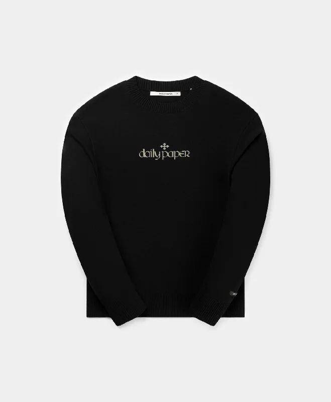 Black Forum Knit Sweater Hoodie with Embroidery Detailed Premium