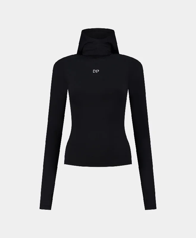 Black Unit Tight Hoodie Hoodie with Mesh Breathable Sporty