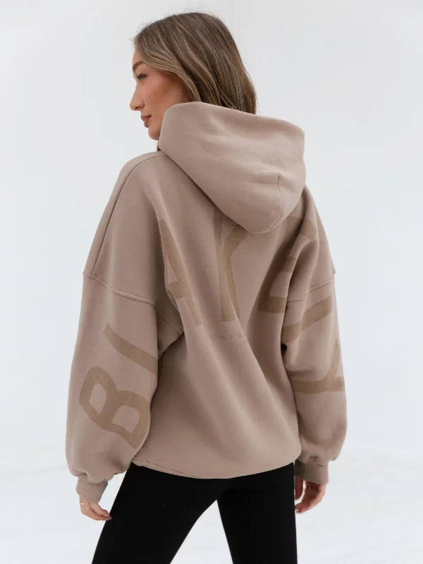 Tonal Isabel Oversized Hoodie - Tan Hoodie with Cropped Fit Short Trendy