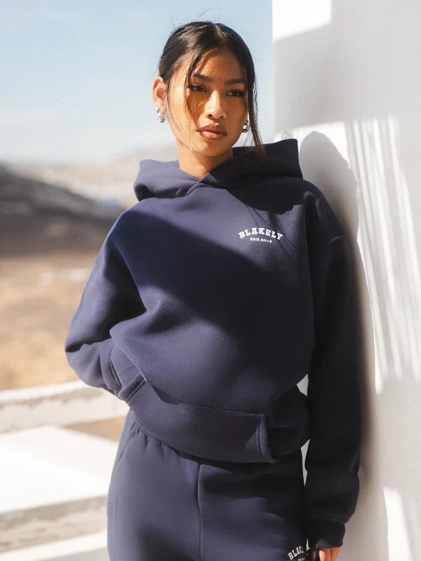Heritage Oversized Hoodie - Dark Navy Hoodie with V-Neck Classic Versatile