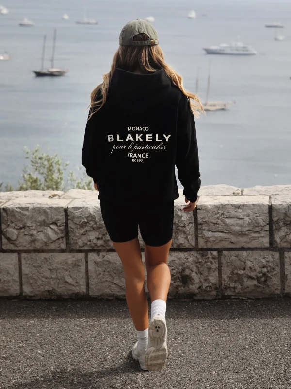 Monaco Oversized Hoodie - Black Cotton Hoodie Fleece Lining Warmth